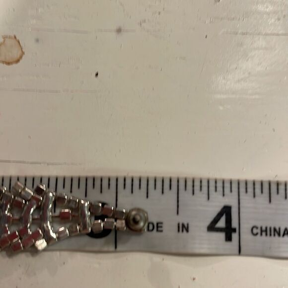 3.25” free moving silver tone long chain crystal chandelier stud earrings - Picture 10 of 11